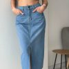 High Waist A Line Fashion Maxi Denim Jeans Long Skirt With Slit - Image 15