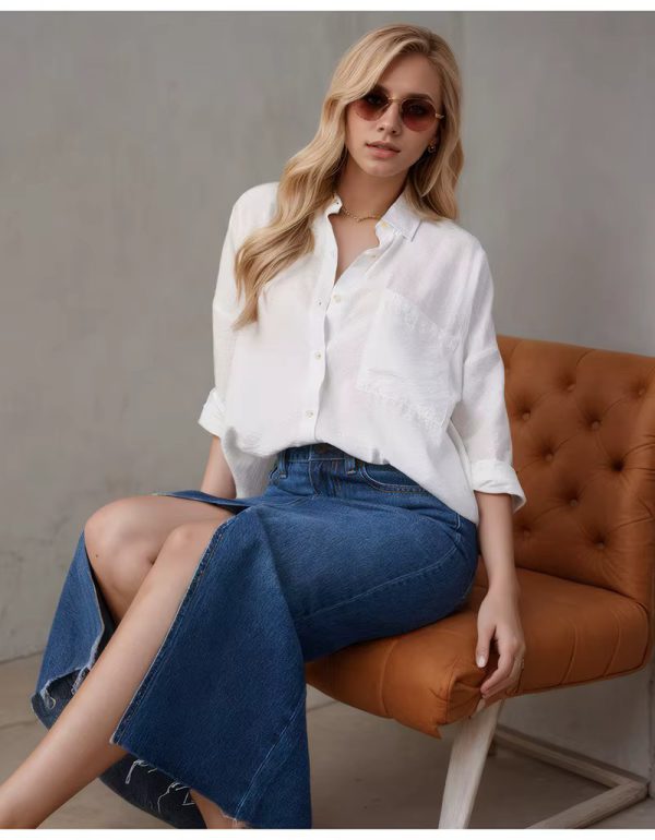 High Waist A Line Fashion Maxi Denim Jeans Long Skirt With Slit - Image 9