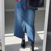 High Waist A Line Fashion Maxi Denim Jeans Long Skirt With Slit - Image 10