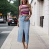 High Waist A Line Fashion Maxi Denim Jeans Long Skirt With Slit - Image 11