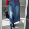 High Waist A Line Fashion Maxi Denim Jeans Long Skirt With Slit - Image 12