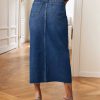High Waist A Line Fashion Maxi Denim Jeans Long Skirt With Slit - Image 2