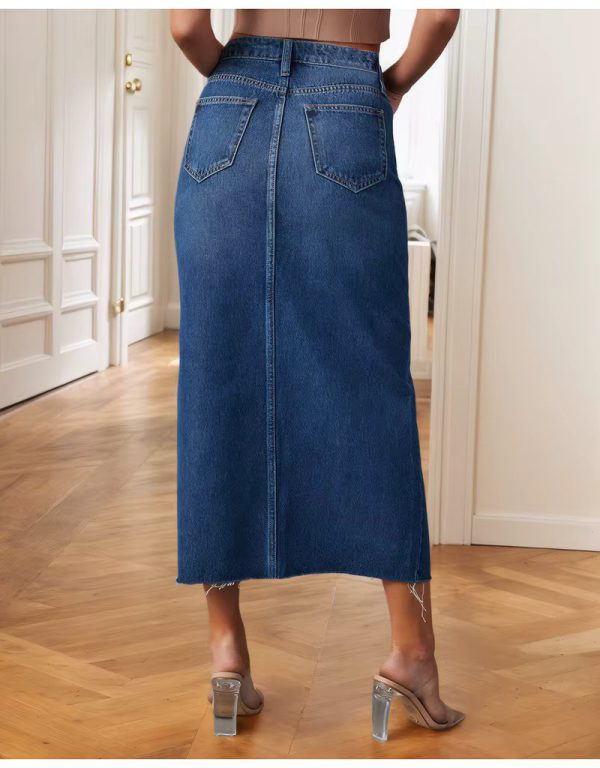 High Waist A Line Fashion Maxi Denim Jeans Long Skirt With Slit - Image 2