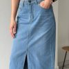 High Waist A Line Fashion Maxi Denim Jeans Long Skirt With Slit - Image 16