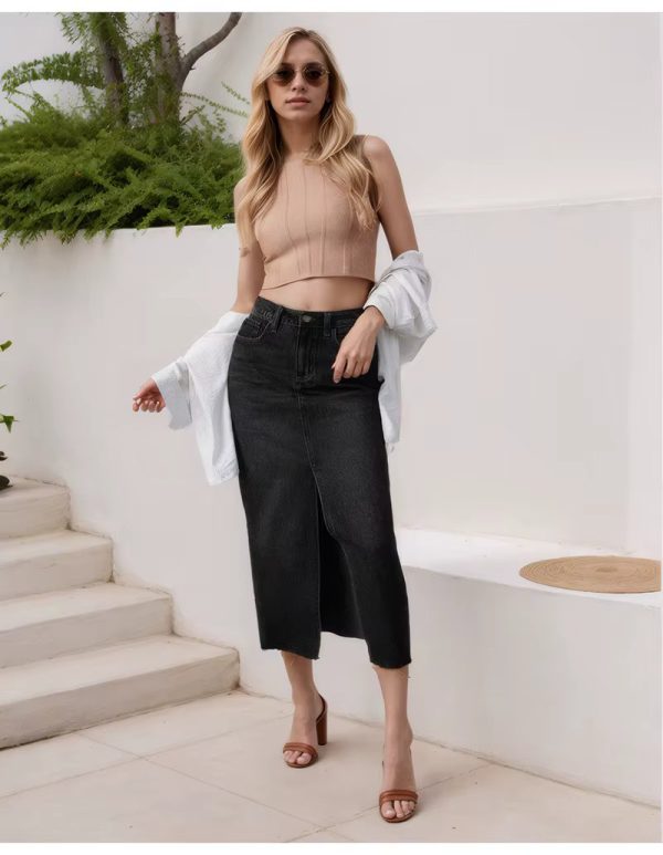 High Waist A Line Fashion Maxi Denim Jeans Long Skirt With Slit