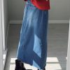 High Waist A Line Fashion Maxi Denim Jeans Long Skirt With Slit - Image 6