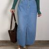 High Waist A Line Fashion Maxi Denim Jeans Long Skirt With Slit - Image 7