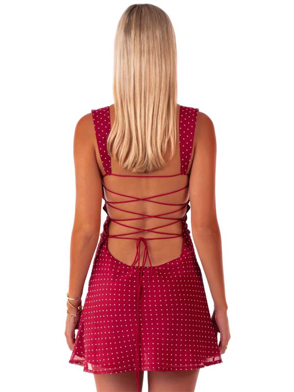 Lace-up Fashion Robe Skinny Slim Fit Square Collar Mini Dress - Image 4