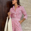 Loose Fashion Stripe Print Elegant Long Sleeve Shirt With High Waist 2 Piece Sets - Image 3
