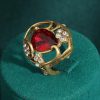 Luxury Hollow Rhinestones Pattern Copper Water Drop Crystal Vintage Ring - Image 3