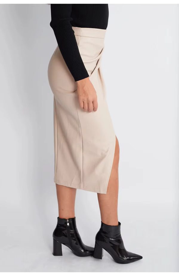 Split High Waist Fashion Zipper PU Front Slit Faux Leather Skirts - Image 5
