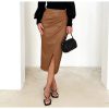 Split High Waist Fashion Zipper PU Front Slit Faux Leather Skirts - Image 9