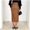 Split High Waist Fashion Zipper PU Front Slit Faux Leather Skirts - Image 10