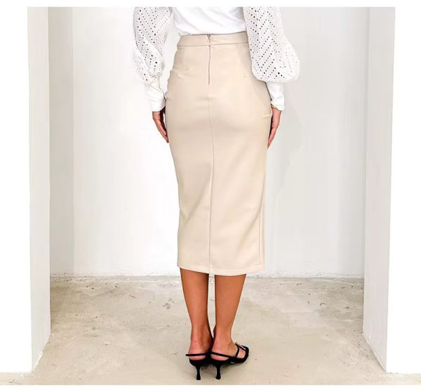 Split High Waist Fashion Zipper PU Front Slit Faux Leather Skirts - Image 2