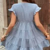 V-neck Polka Dot Texture Tiered Fashion Mini Dress - Image 3