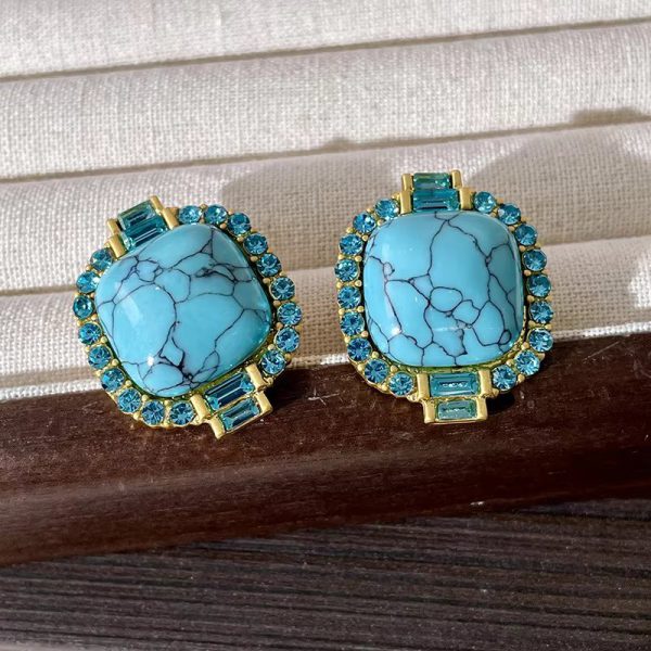Vintage Palace Style Geometric Turquoise Stud Earrings - Image 8