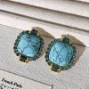 Vintage Palace Style Geometric Turquoise Stud Earrings - Image 2