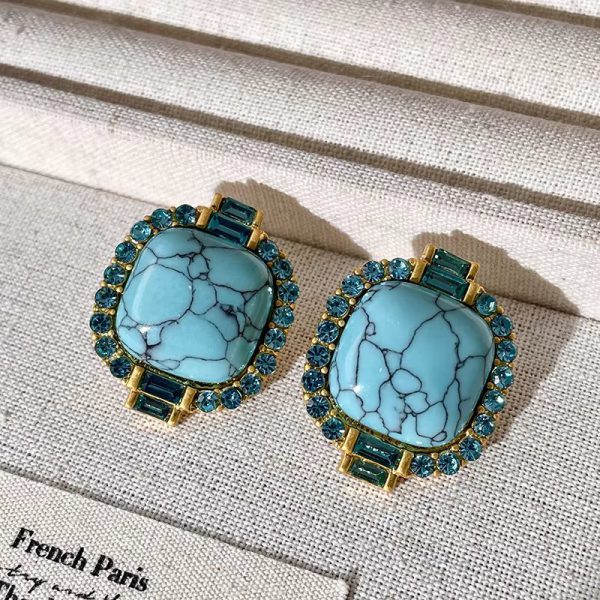 Vintage Palace Style Geometric Turquoise Stud Earrings - Image 2