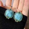 Vintage Palace Style Geometric Turquoise Stud Earrings - Image 4