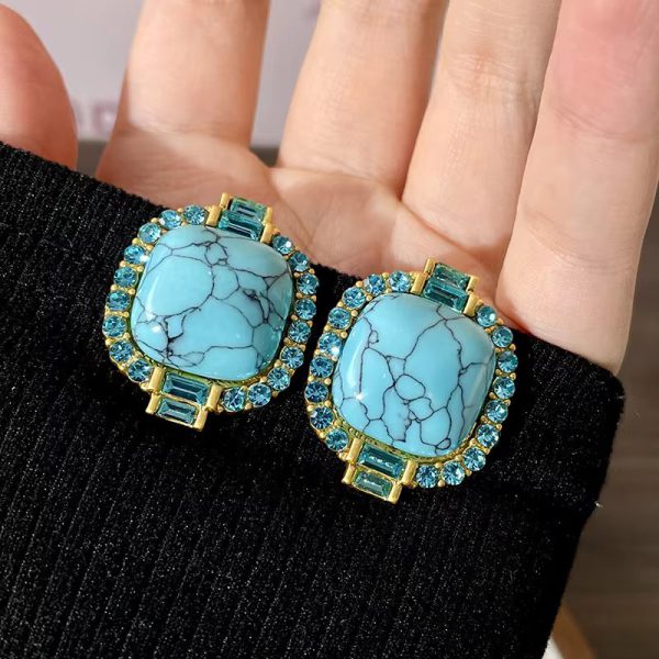 Vintage Palace Style Geometric Turquoise Stud Earrings - Image 4