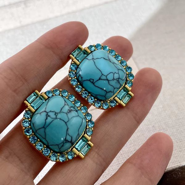 Vintage Palace Style Geometric Turquoise Stud Earrings - Image 5