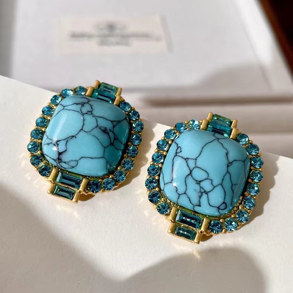 Vintage Palace Style Geometric Turquoise Stud Earrings - Image 7