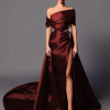 A-Line Off-The-Shoulder With Train Sleeveless Lace-up Pleated Satin Pageant Dresses - Image 12