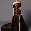 A-Line Off-The-Shoulder With Train Sleeveless Lace-up Pleated Satin Pageant Dresses - Image 17