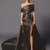A-Line Off-The-Shoulder With Train Sleeveless Lace-up Pleated Satin Pageant Dresses - Image 18