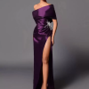 A-Line Off-The-Shoulder With Train Sleeveless Lace-up Pleated Satin Pageant Dresses - Image 2