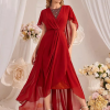Asymmetrical Hem Fashion Cape Sleeves Maxi Party Dress