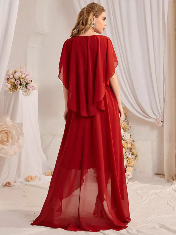 Asymmetrical Hem Fashion Cape Sleeves Maxi Party Dress - Image 4