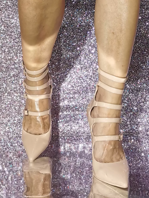 Buckle Fashion Nude High Heels Pointed Toe Pumps - Image 4