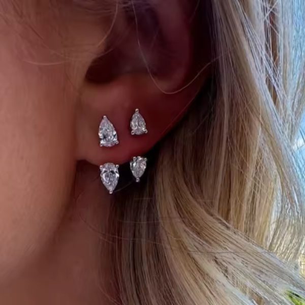 C-shaped Elegant Front and Back Waterdrop Pattern Zircon Stainless Steel Earrings