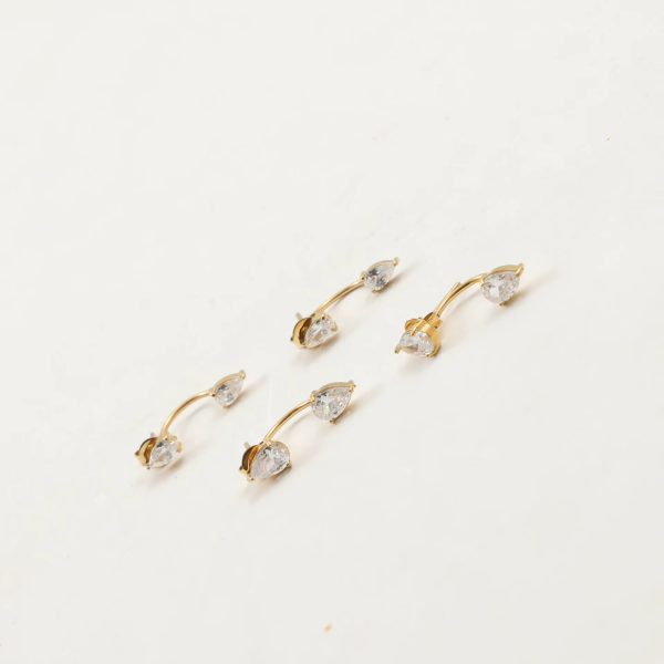 C-shaped Elegant Front and Back Waterdrop Pattern Zircon Stainless Steel Earrings - Image 3