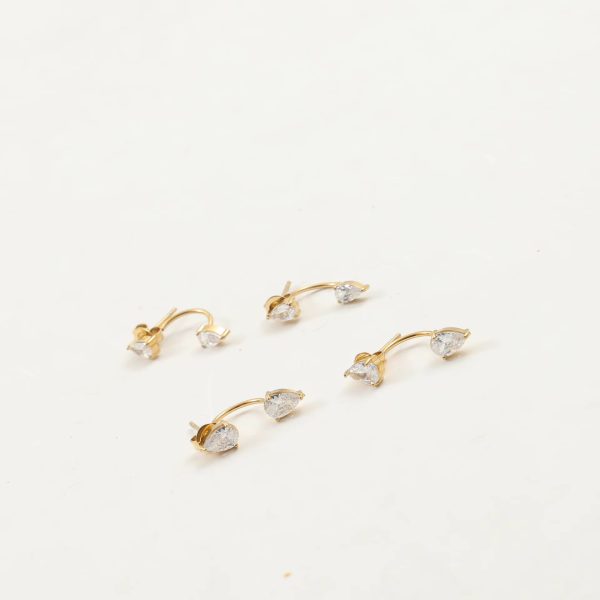 C-shaped Elegant Front and Back Waterdrop Pattern Zircon Stainless Steel Earrings - Image 4