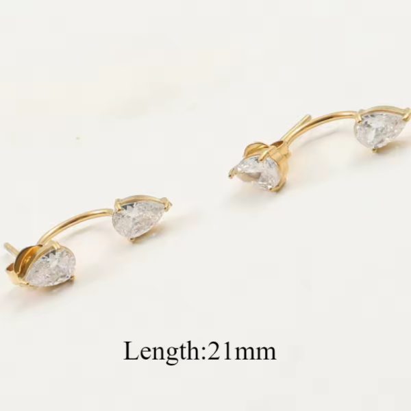 C-shaped Elegant Front and Back Waterdrop Pattern Zircon Stainless Steel Earrings - Image 5