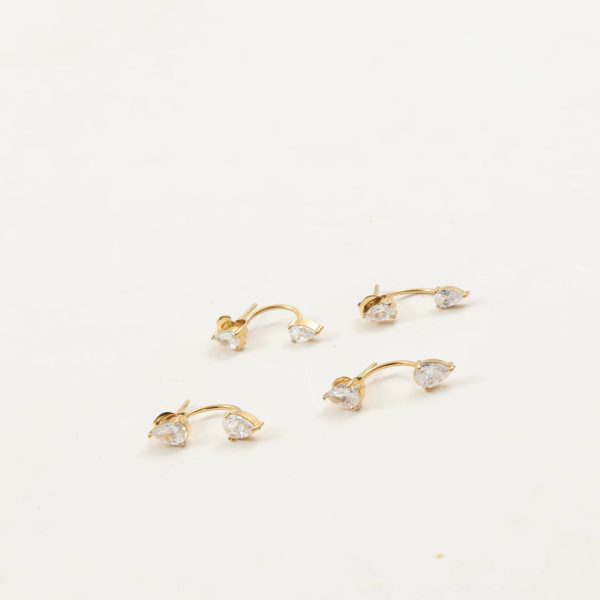 C-shaped Elegant Front and Back Waterdrop Pattern Zircon Stainless Steel Earrings - Image 7
