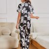Cartoon Cat Print Short Sleeve Lapel Buttons Top & Elastic Pants Sleepwear - Image 6