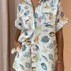 Casual Loose Lanyard 2 Pieces  Short Sleeve Tops And Short Set