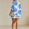 Casual Printed Turn Down Collar Loose Blouse Shirt & Loose Mini Shorts Sets - Image 2