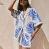 Casual Printed Turn Down Collar Loose Blouse Shirt & Loose Mini Shorts Sets - Image 3