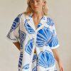 Casual Printed Turn Down Collar Loose Blouse Shirt & Loose Mini Shorts Sets - Image 7
