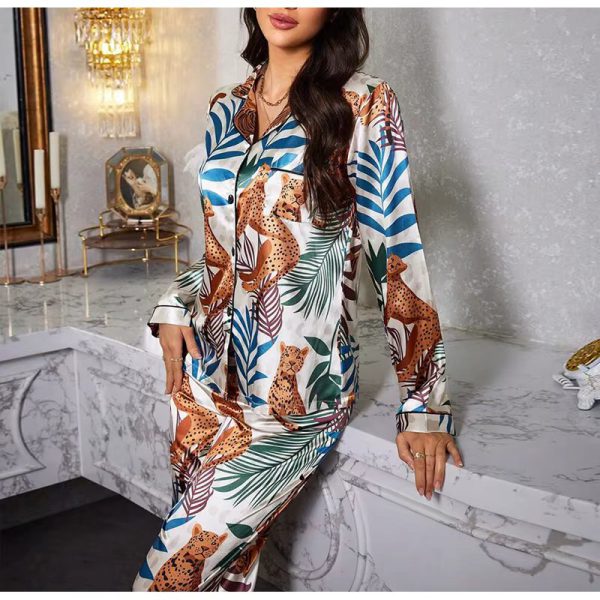 Casual and Comfortable Satin Printed Long Sleeved Two Piece Set - Image 3