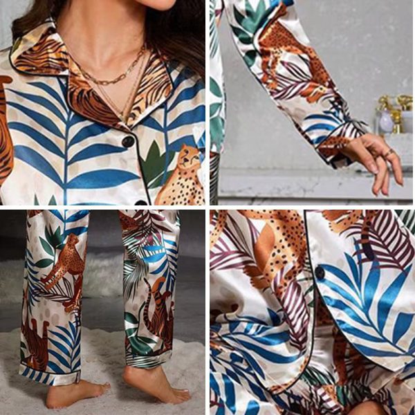 Casual and Comfortable Satin Printed Long Sleeved Two Piece Set - Image 2
