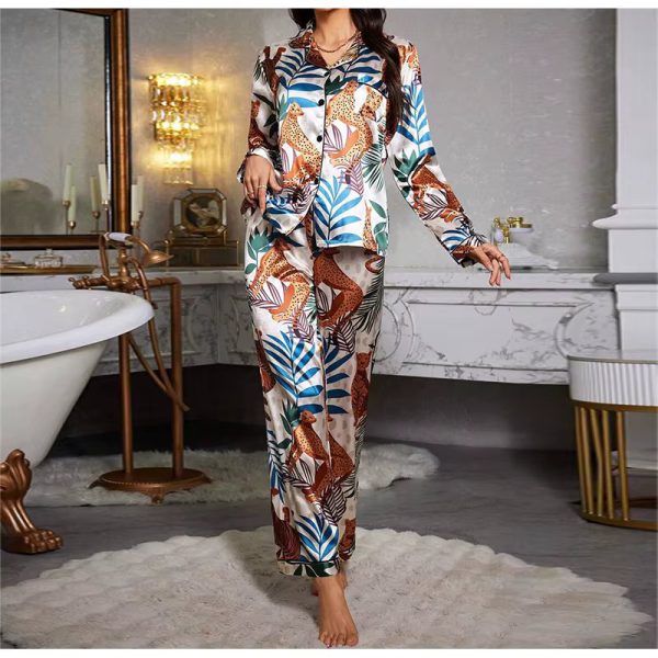Casual and Comfortable Satin Printed Long Sleeved Two Piece Set