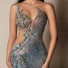 Classic Beaded Elegant Long Sleeve Side Slit Floor Length Gowns