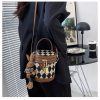 Designer Zipper Small Bucket Fashion Shoulder Bag With Brown Doll Charm - Image 4