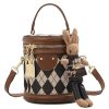 Designer Zipper Small Bucket Fashion Shoulder Bag With Brown Doll Charm - Image 9