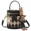 Designer Zipper Small Bucket Fashion Shoulder Bag With Brown Doll Charm - Image 3
